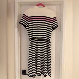 Black and White Striped Dress with Pink Accent